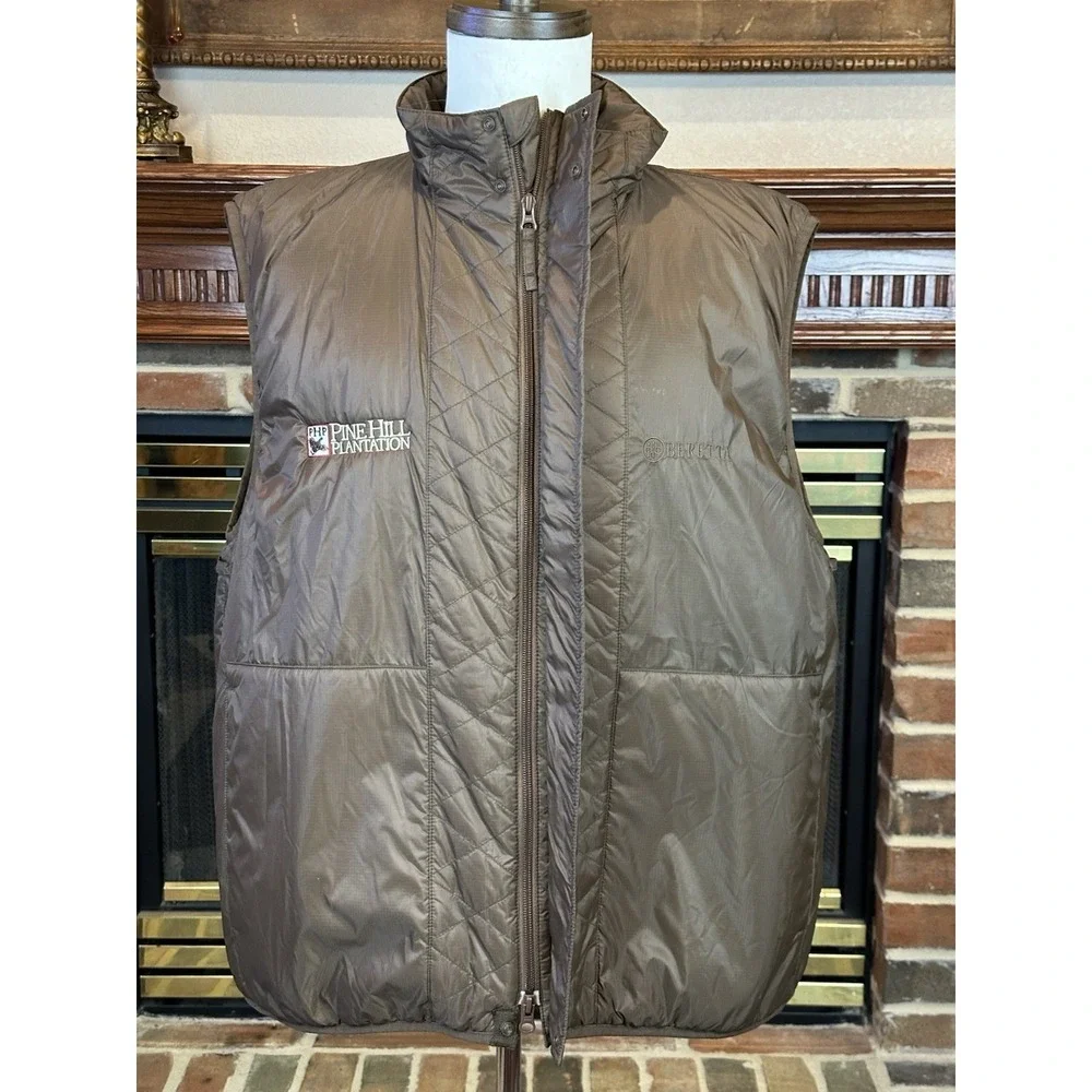 Beretta Brown Quilted Vest Mens XL Puffer With Pockets Pine Hill Plantation Logo